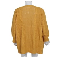 Ženska odjeća dugi rukav kaput od punog boja KARDIGAN Džemper pletiva jakna jesen žuti xl