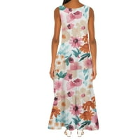 Boho Maxi haljina za žene zarez V izrez bez rukava ljetna cvjetna Print Tank haljina visokog struka duge