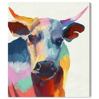 Piste Avenue Životinje Zid Art Platno Grafike 'Cow Wow' Domaće Životinje-Crvena, Plava