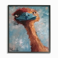 Stupell Industries radoznala nojeva smiješna Crvena Plava slika životinja uokvirena zidna Umjetnost Sean