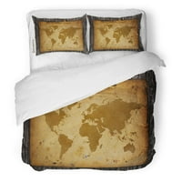 Set posteljine braon Old World Map Put Wood America Ancient North Sažetak Twin size poplun Cover sa jastučnicom