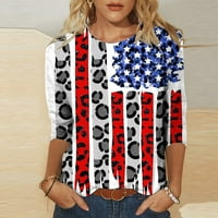 Ljetne bluze za žene Dan nezavisnosti Ispis labave majice Srednja rukava Bluza Okrugla izrez Majica Ležerne