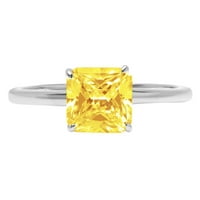 1. ct briljantno Asscher izrezan simulirani žuti dijamant 14k pasijans od bijelog zlata prsten SZ 7.5