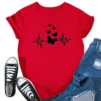 Ženski vrhovi bluze za žene Poslovni Casual žene Casual O-vrat Heartbeat Print kratki rukav T-Shirt Top