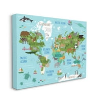 Stupell Home Décor Kid's Animal World Map Favorite Regional Wildlife, 48, dizajnirao Lisa Whitebutton