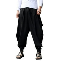 Wozhidaoke linen hlače harem hlače vrećaste hlače Muške retro solidne pantalone Ciganski pamučni festival