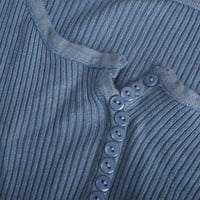 Pleteni džemper za žene Ženski V-izrez dugački Dugi rukav pleteni džemper do dna majica bluza crna L