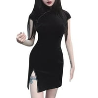 Ljetne haljine za žene kratki rukav seksi odlična mini okrugla deko izrez na klirensu crni m