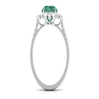 Cvjetni prsten inspirisan prirodom sa kreiranim zelenim safirom i Moissanitom, Sterling Silver, US 4.00