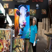 Startonight Canvas Zidna umjetnost Sažetak - krava s zvonom, plavom pozadinom - Veliki umjetnički ispis