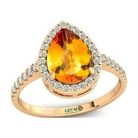 Citrin sa Dimond Burmom, oreol prsten od 14k zlata, prsten sa Vereničkim obećanjem, poklon za nju
