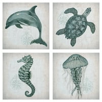 Remek Umjetnička galerija Nautical Coral 1-Crop Canvas Art Print Set od
