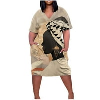 Plus size haljina za žene V vrat ljetni ležerni sarafani sa džepnim Midi labavim 4. jula štamparska haljina