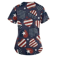Plus size Tops for Women ženski V-izrez kratki rukav grafički printovi džepne majice Dan nezavisnosti