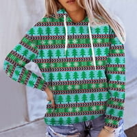 Ženske kapuljače sa kapuljačom-Turtleneck Vintage slatki vrhovi štampani pulover dugi rukavi duksevi spuštaju ramena zeleni XXXL