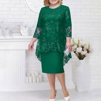 Clearsance Ljetne haljine za žene okrugli izrez Dužina koljena Ležerne rukavska haljina s rukavima zelena