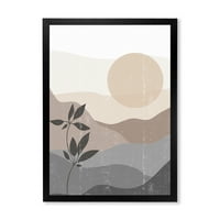 Designart' Minimalistički Zalazak Sunca Nad Planinskim Pejzažom ' Moderni Uokvireni Umjetnički Print