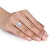 Miabella ženska karat t.g.w. Octagon-Cut Aquamarine & Carat T.W. Diamond 14kt bijeli zlatni halo prsten