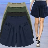 Yesbay ljetne djevojke jednobojne elastične struka Casual labave kratke hlače s džepom, kaki 2XL
