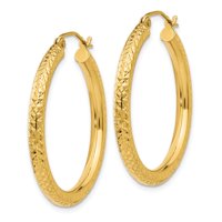14k Gold Sparkle cut okrugli Obruč naušnice mjere 30x širok debeli nakit poklone za žene
