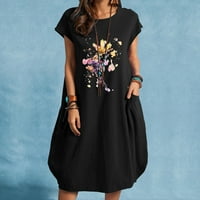 Ljetne haljine za žene s kratkim rukavima za tisak cvjetnog uzorka Okrugli vrat Maxi labavi fit casual