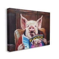 Stupell Funny svinjski časopis Man Pećinske životinje i insekti Galerija slikanje zamotane platno Print