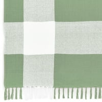 O Bay Light Green Bijeli tartan plaćeni ručno tkani organsko pamučno bacanje pokrivač, 50 60