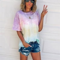 Vivianyo HD Womens Summer Tops Clearance ženske ljetne Tie-Dye kratke rukave posada-vrat T-Shirt Casual