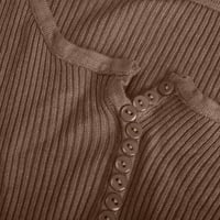 Dugi rukav džemper za žene pleteni pulover sa dugmetom i izrezom