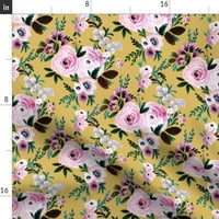 Spoonflower tkanina - cvjetni senf cvijeće Vintage viktorijanski jesen štampan na modernom Jersey tkanini