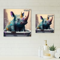 Designart Silly Rhino uživanje u kupatilo vrijeme II platno zid Art