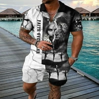 Puawkoer muški 3d kratki rukav odijelo kratke hlače plaža Tropical HawaiianSS tijelo sportski šorc odijelo