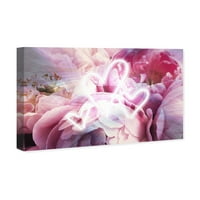 Wynwood Studio Floral and Botanical Wall Art Canvas Prints' LED Hearts ' Florals-Pink, White