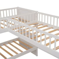 Aukfa Trostruki krevet na sprat za decu, Twin over Twin krevet na sprat u obliku slova L sa fiokama i