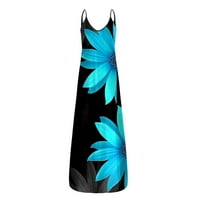Penkiiy ženska ležerna ljetna šuplja rukav za rukav print casual maxi plaža duga haljina kratka zabava
