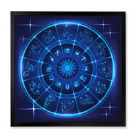 Designart 'Zodijački Znakovi S Neonskim Tamnoplavim Horoskopskim Krugom' Moderni Uokvireni Umjetnički